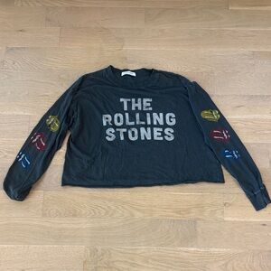 The Rolling Stones Black Long-Sleeve Graphic Tee with Colorful Sleeve Lips